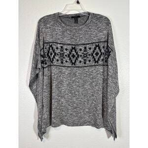 Forever 21 Women's Size S/M Aztec Southwestern Poncho Style Top Heather Gray
